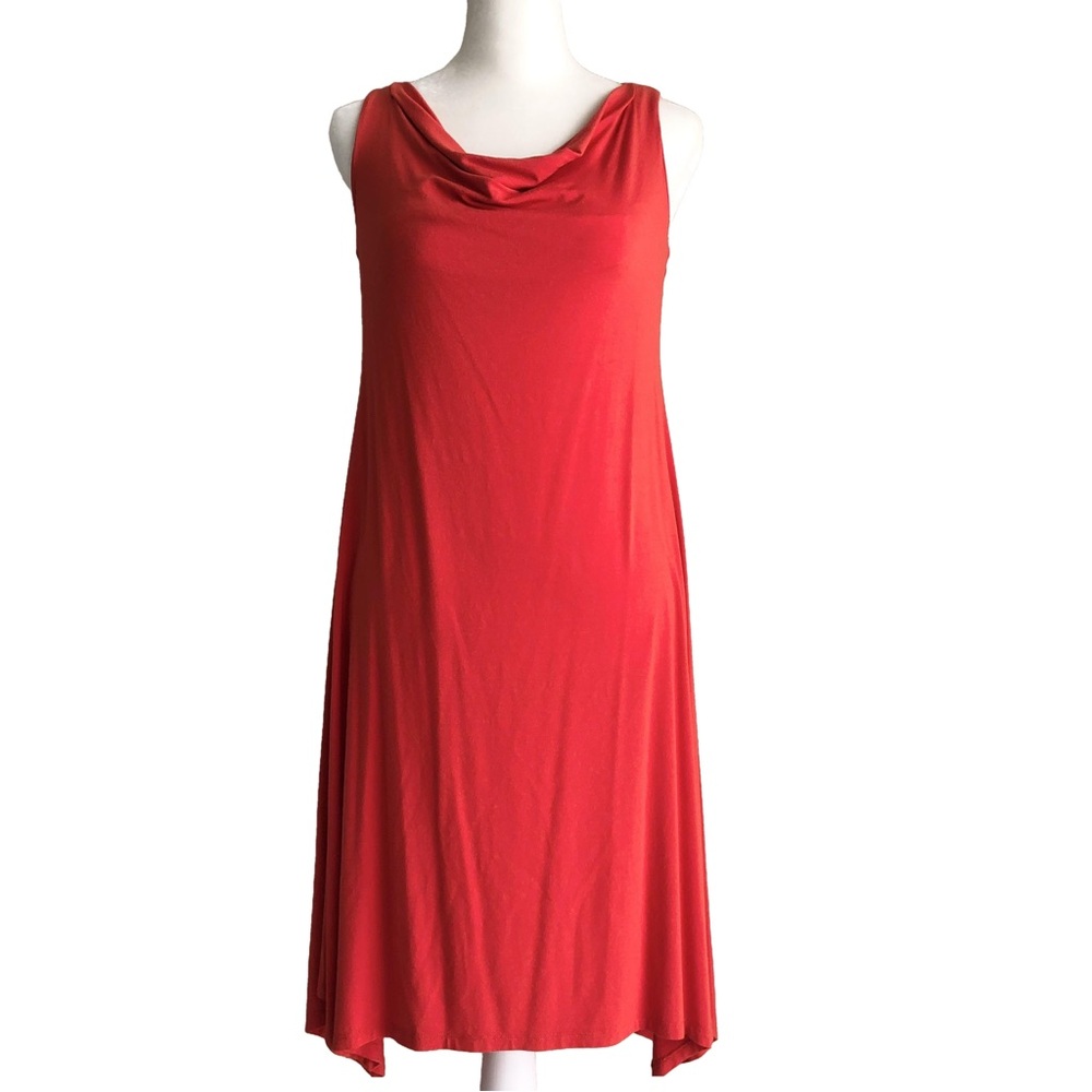 Eileen Fisher Petite Cowl Neck Sleeveless Jersey Tangerine Knee Length Dress
